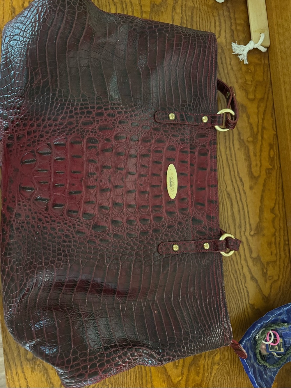 Brahmin Wine Croc-Embossed Leather Tote with Gold Hardware - Picture 2 of 15
